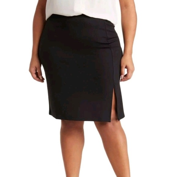 T TAHARI Women's 3X Ponte Skirt Black Modal Chic Slit Knee-Length Plus Sz Comfy - Picture 1 of 9